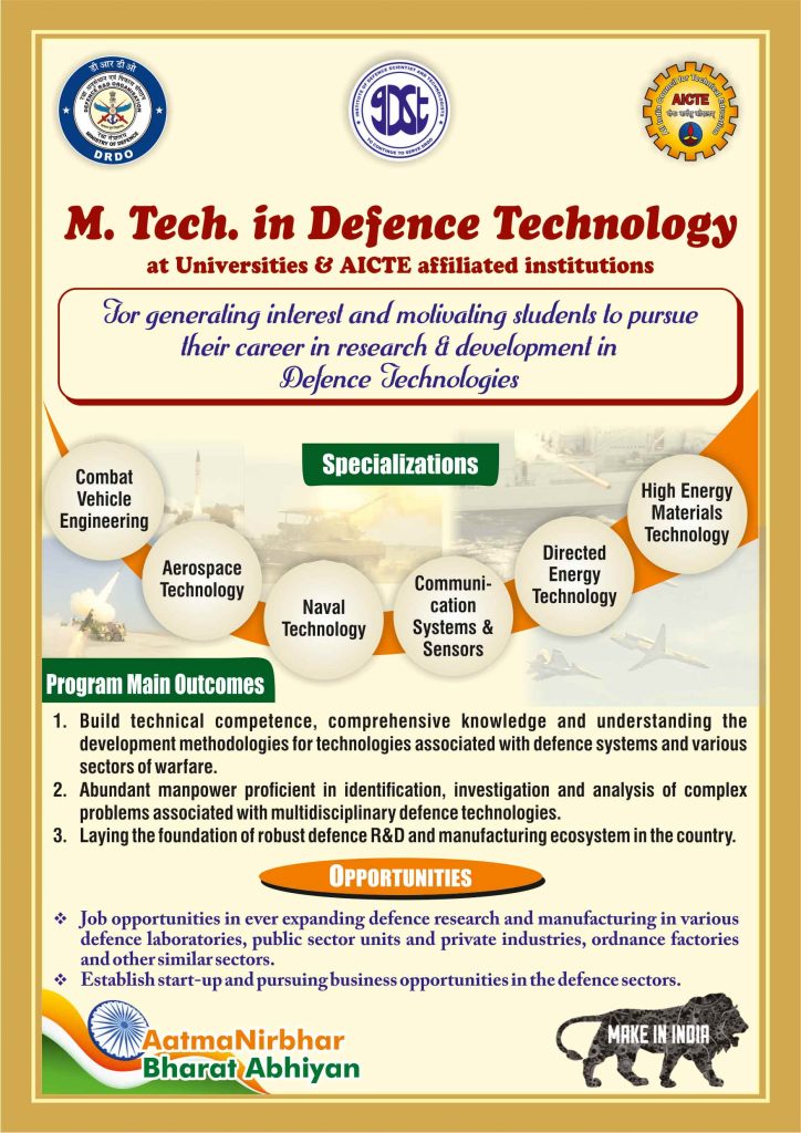 Regular M. Tech. Program in defence technology, launched by DRDO